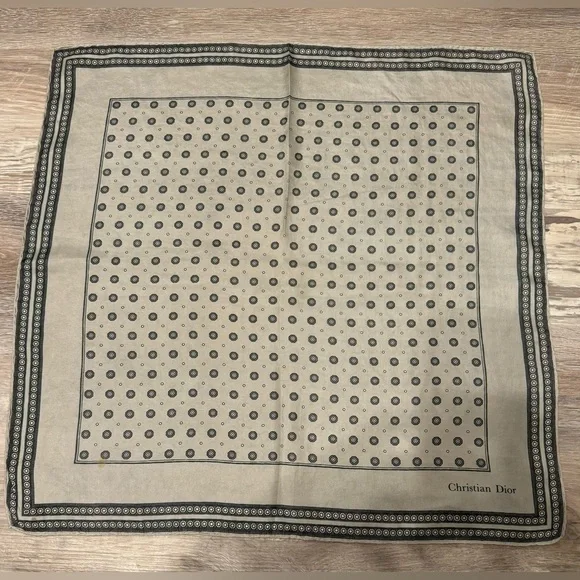 Christian Dior silk scarf, gray, square, 18.5 inches, logo. 100% silk. - Picture 2 of 12